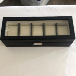 dhGate Watch Box black faux leather 5-slot NEW, W/ key and clear view of watches